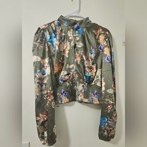 Floral Green Silk Blouse